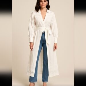 NWT New York and Company White Embroidered Longline Wrap Top